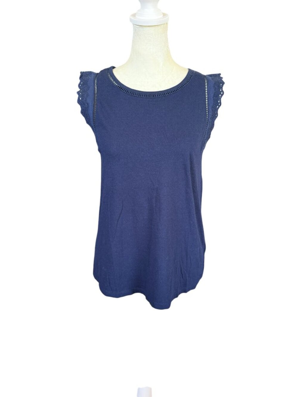 Banana Republic navy blue cap sleeve pullover stretchy top women's size XS